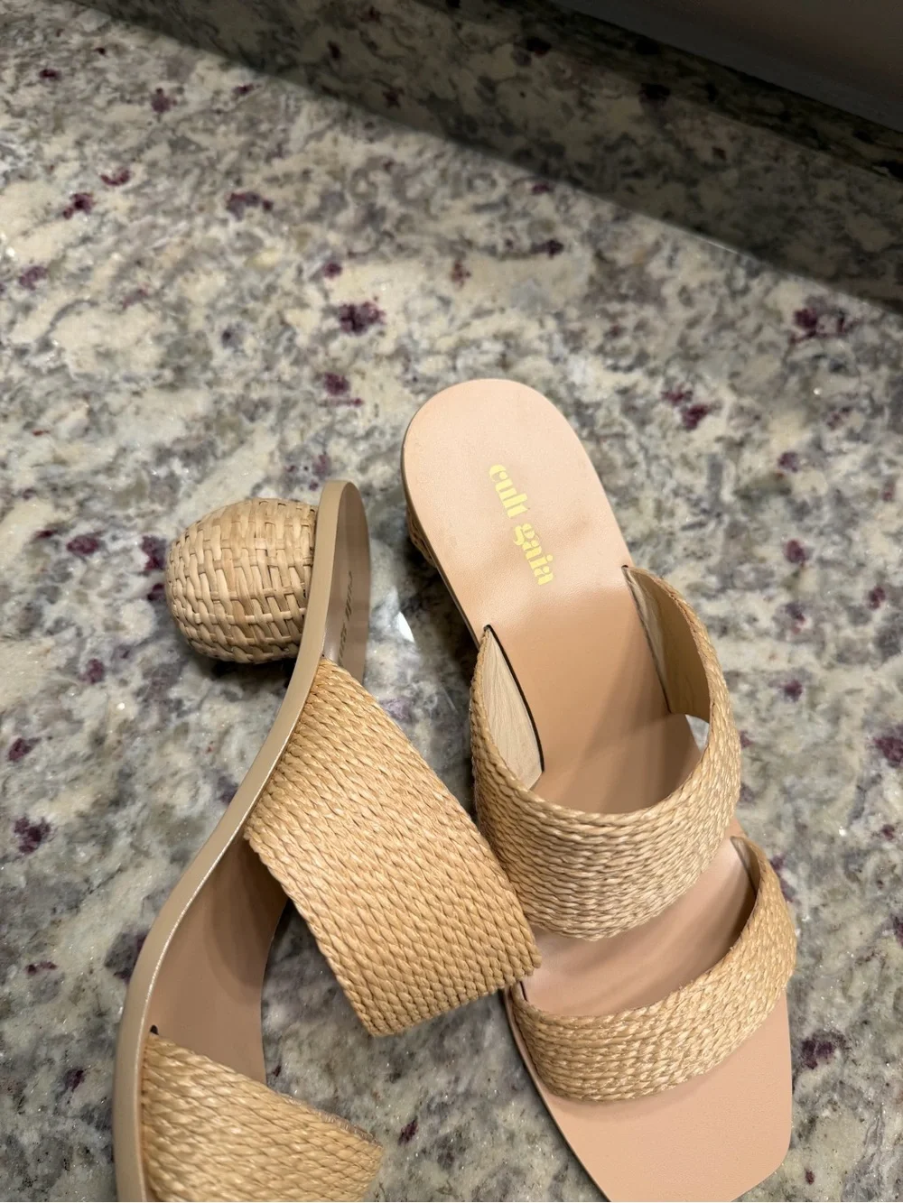 Cult Gaia Woven Two Band Slide Heels Sandals Vacation Resortwear